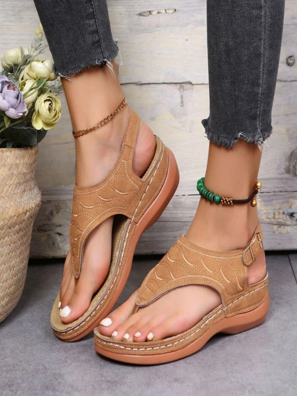 Women's Orthopedic Sandals Casual Flat Shoes Flip Flops Ladies Low-Wedge Comfort